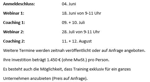 Termine und Preise für die Trainings